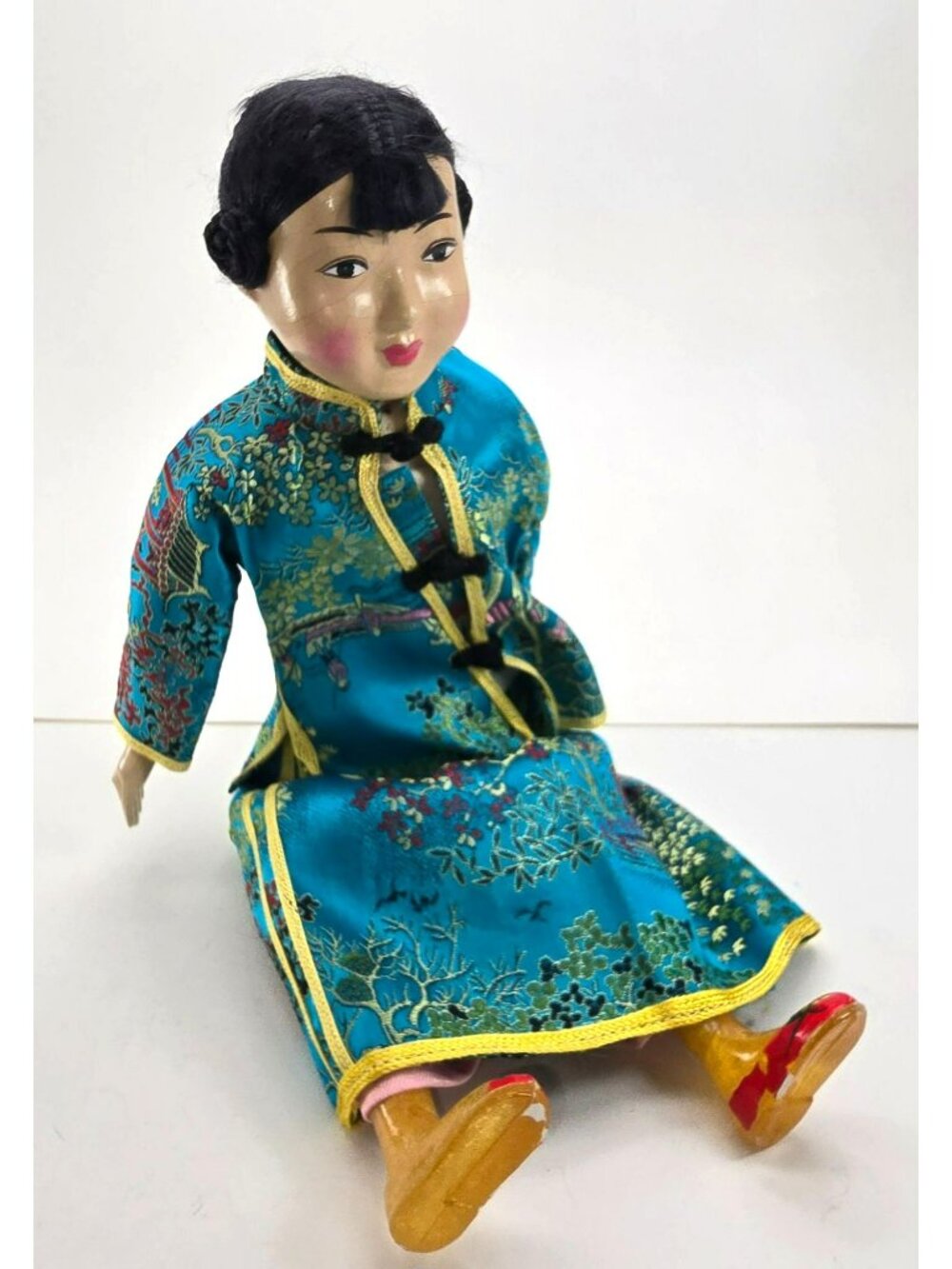 Vintage Chinese Silk-Clad Porcelain Doll With Traditional Dress 12.5" JE330